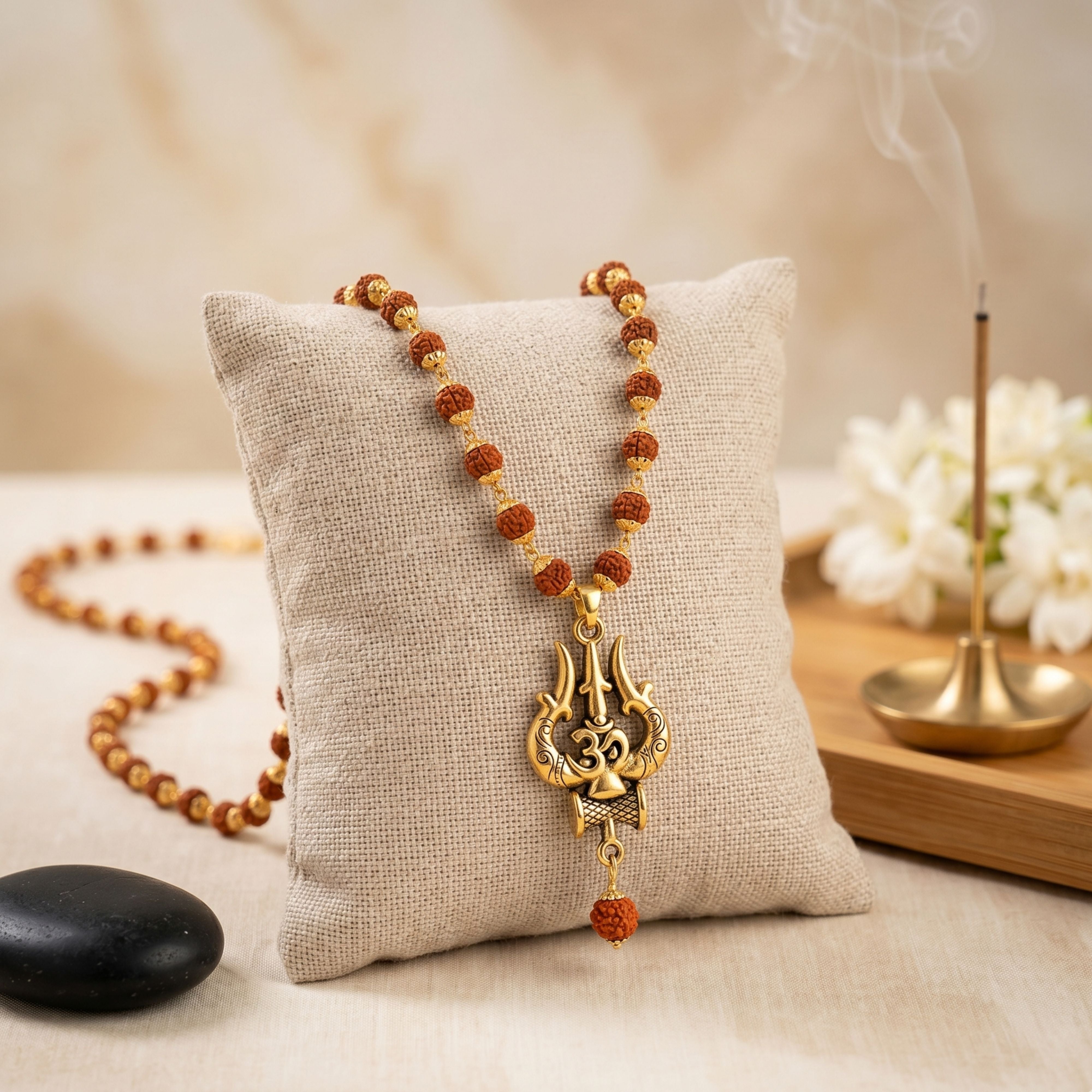 OM Shiva Trishool Rudraksha Necklace - 54 Beads