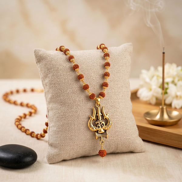 OM Shiva Trishool Rudraksha Necklace - 54 Beads