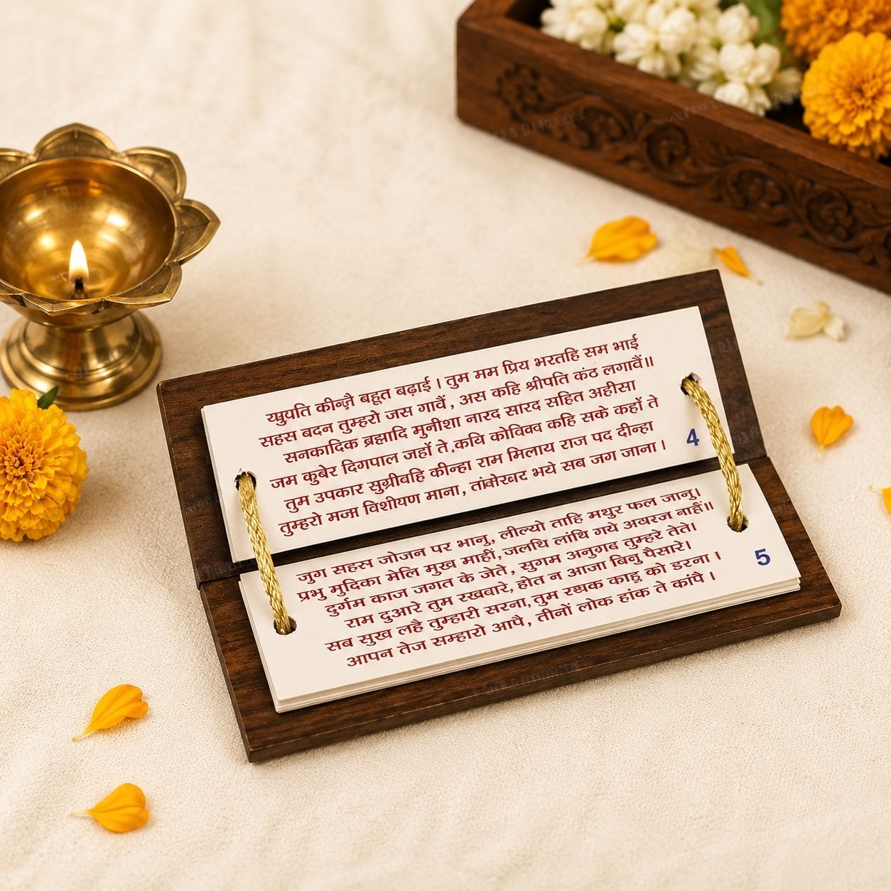 Wooden Hanuman Chalisa Pocket Book | Sacred Hanuman Chalisa & Aarti in Hindi | Energized Spiritual Gift