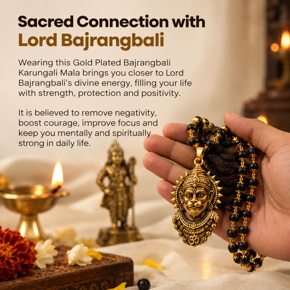 Gold Plated Bajrangbali Karungali Mala
