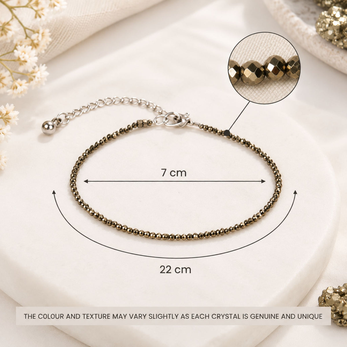 Raw Pyrite Anklet with Free Raw Selenite Plate