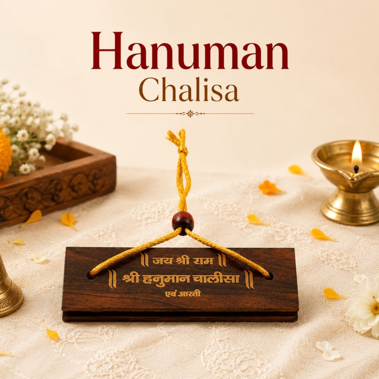 Wooden Hanuman Chalisa Pocket Book | Sacred Hanuman Chalisa & Aarti in Hindi | Energized Spiritual Gift