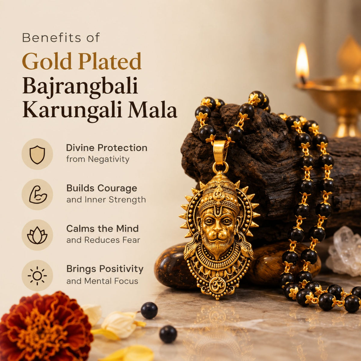 Gold Plated Bajrangbali Karungali Mala