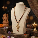 Rudraksha Karungali Malai in Gold-Cap with Shiv Trishul - Urja Ghar