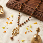 Rudraksha Karungali Malai in Gold-Cap with Shiv Trishul - Urja Ghar