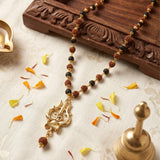 Rudraksha Karungali Malai in Gold-Cap with Shiv Trishul - Urja Ghar
