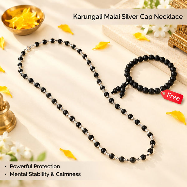 Silver Plated Karungali Mala -Free Karungali Bracelet (Govt. Certified)
