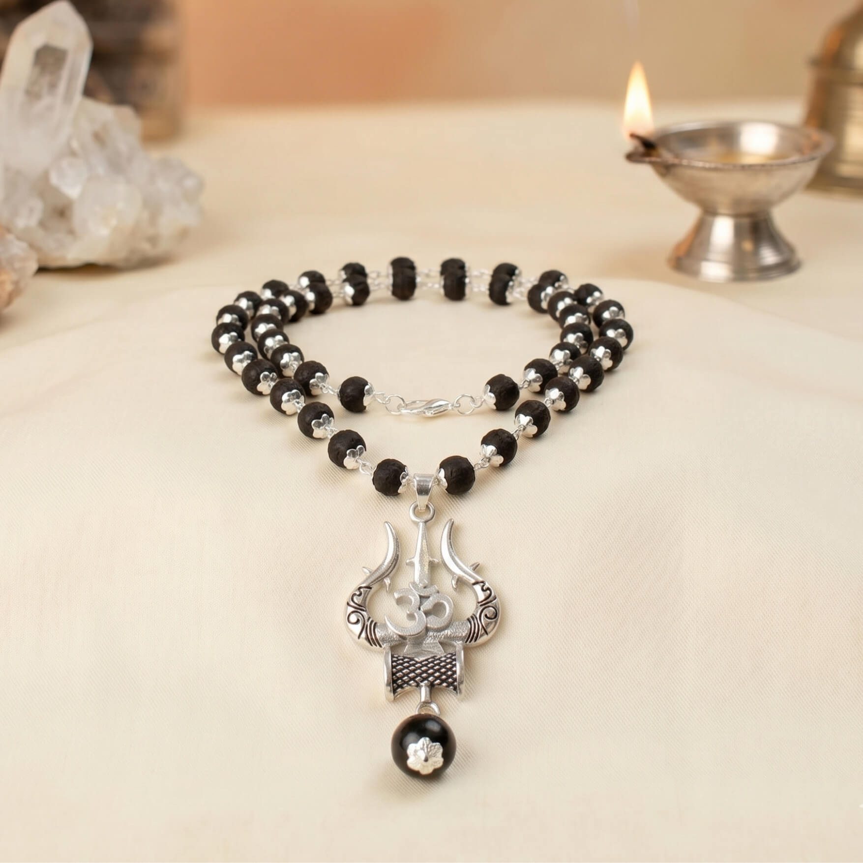 Karungali Mala with Om Shiva Trishul Pendant - Urja Ghar