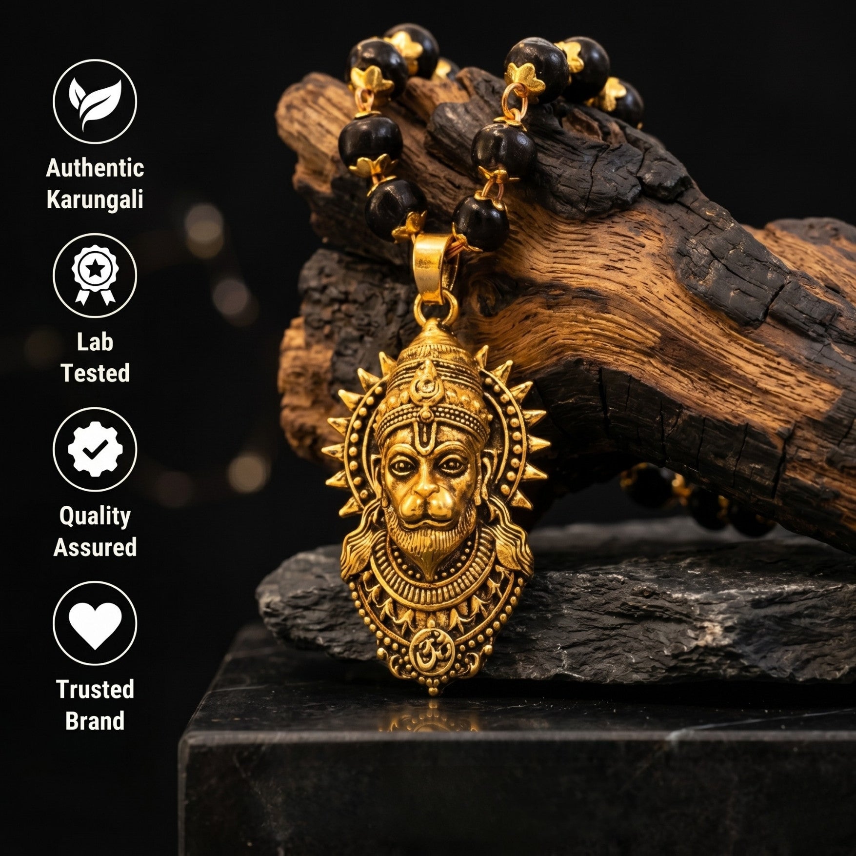 Gold Plated Bajrangbali Karungali Necklace - Urja Ghar