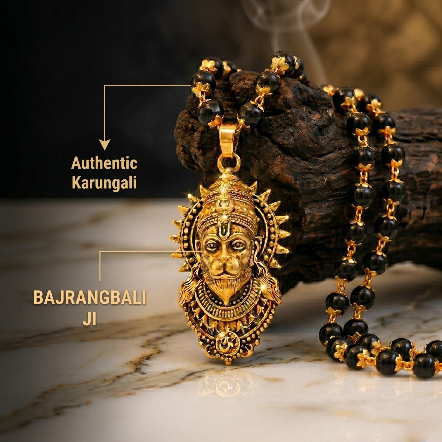 Gold Plated Bajrangbali Karungali Necklace - Urja Ghar
