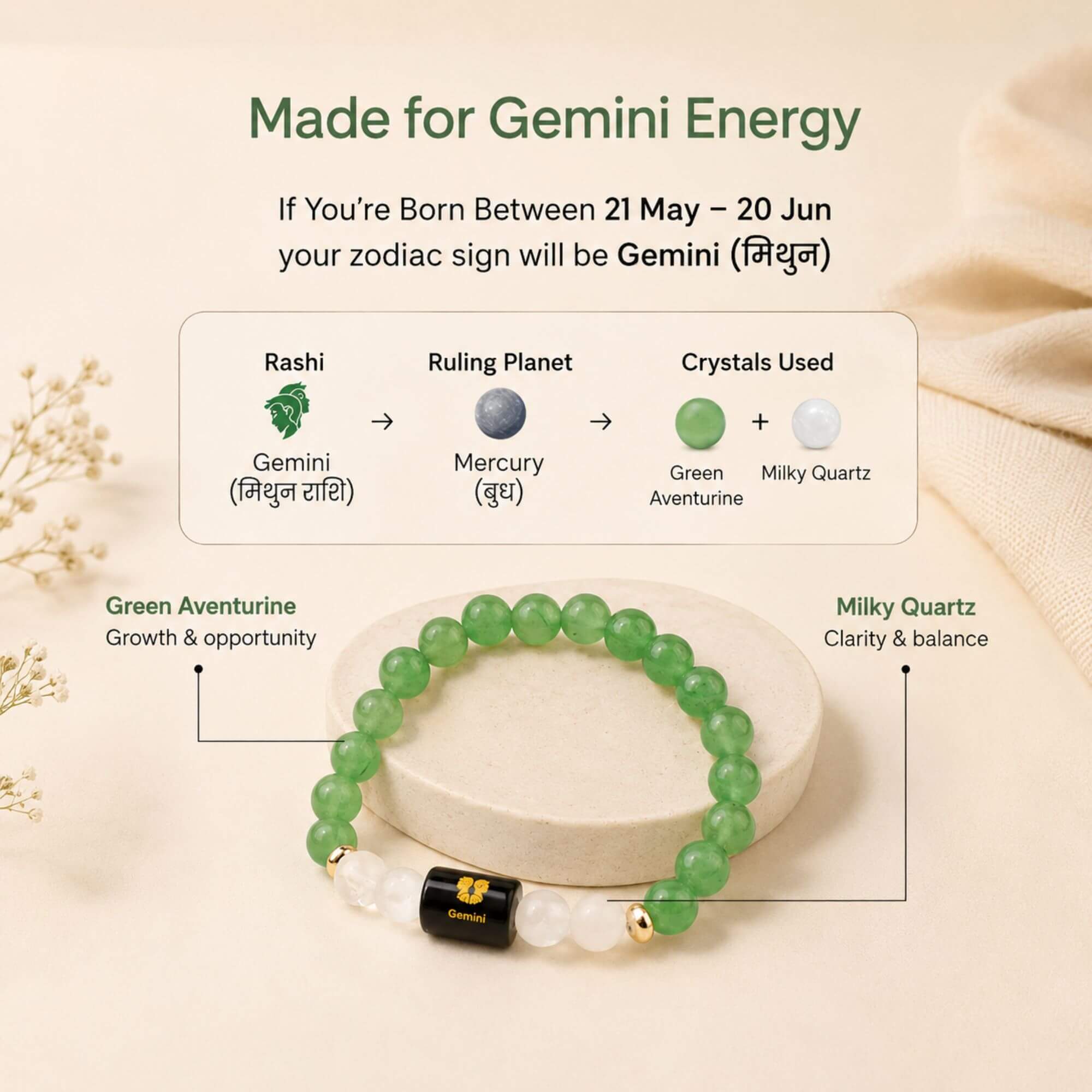 Gemini (मिथुन राशि) Zodiac Bracelet