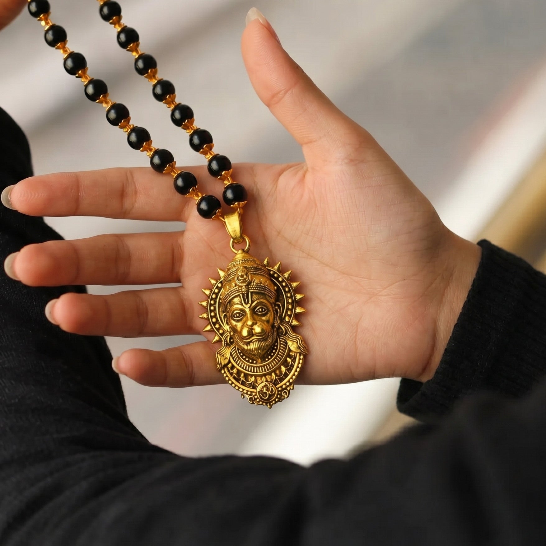 Gold Plated Bajrangbali Karungali Necklace - Urja Ghar
