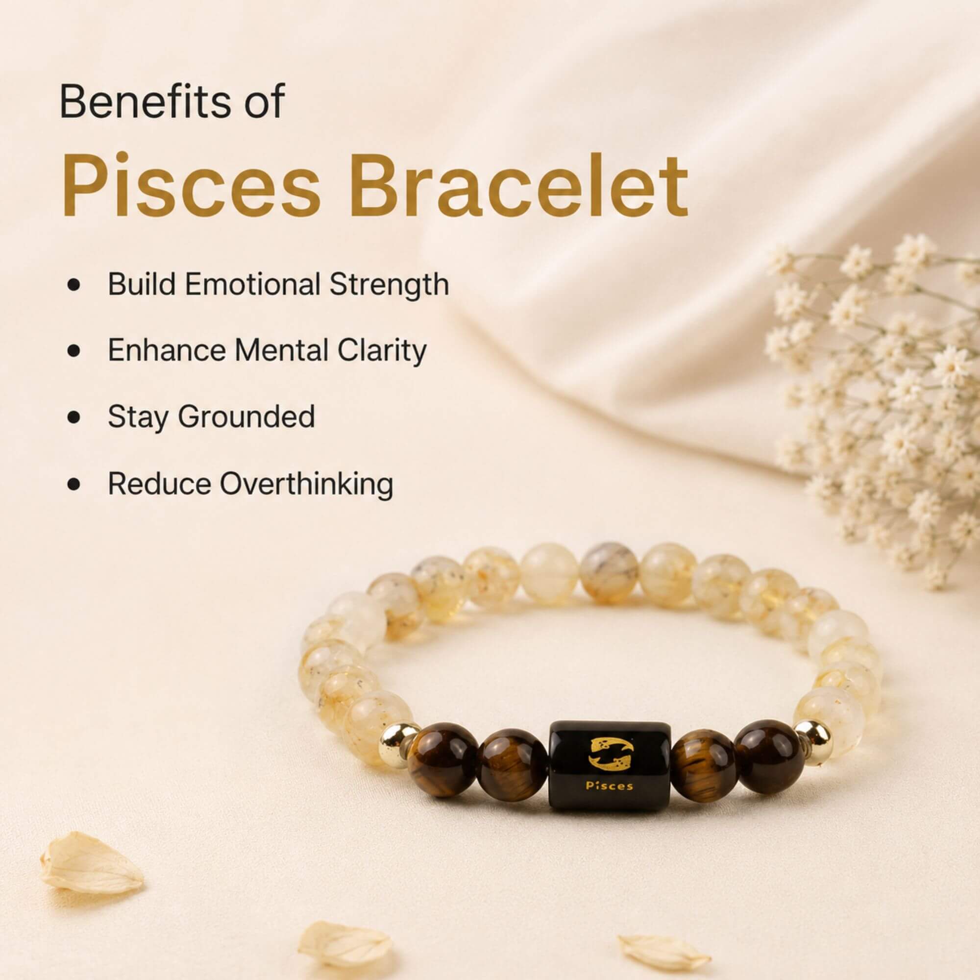 Pisces (मीन राशि) Zodiac Bracelet (Free Selenite Plate)