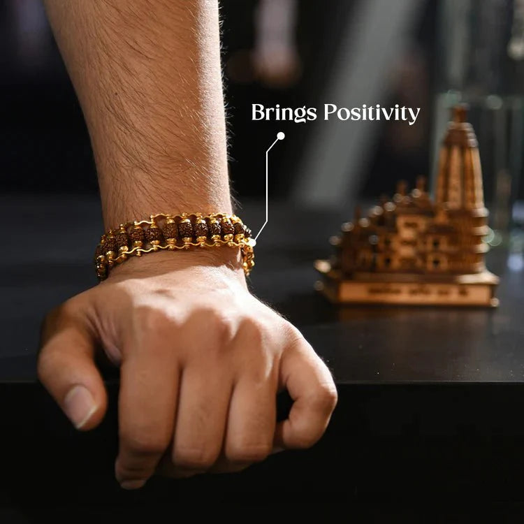 Gold Plated Modern Rudraksha Bracelet - Urja Ghar