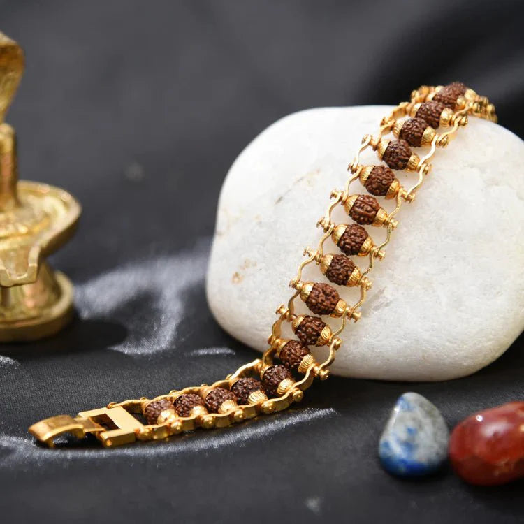 Gold Plated Modern Rudraksha Bracelet - Urja Ghar