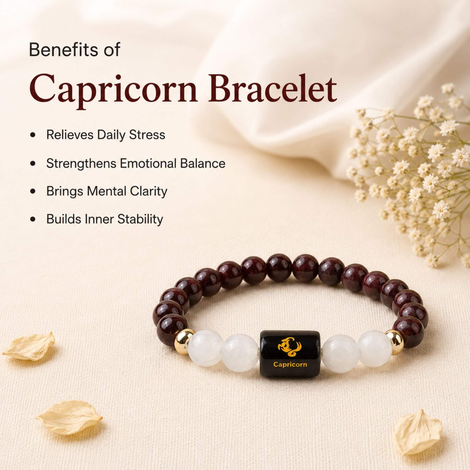 Capricorn (मकर राशि) Zodiac Bracelet (Free Selenite Plate)