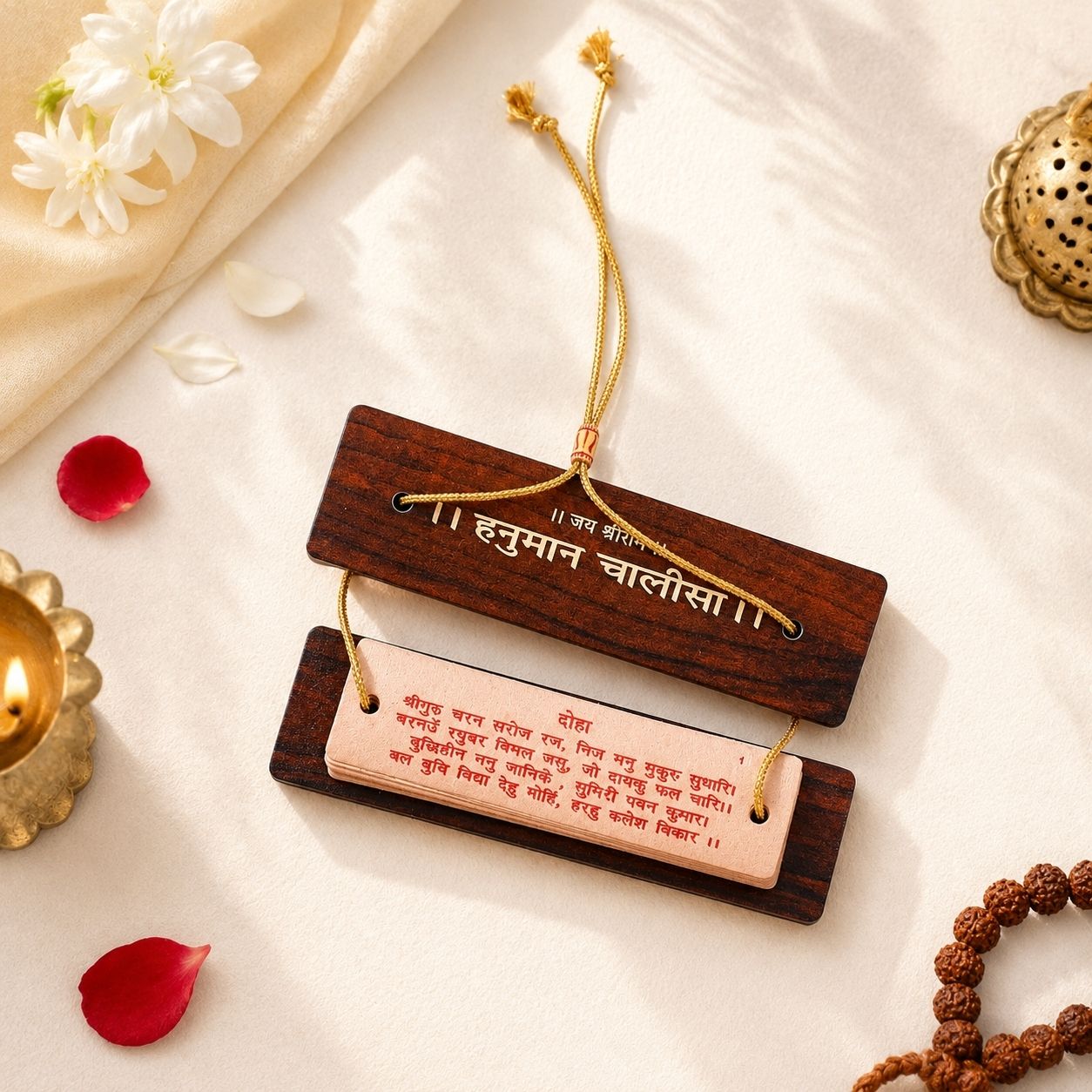 Wooden Hanuman Chalisa Pocket Book | Sacred Hanuman Chalisa & Aarti in Hindi | Energized Spiritual Gift