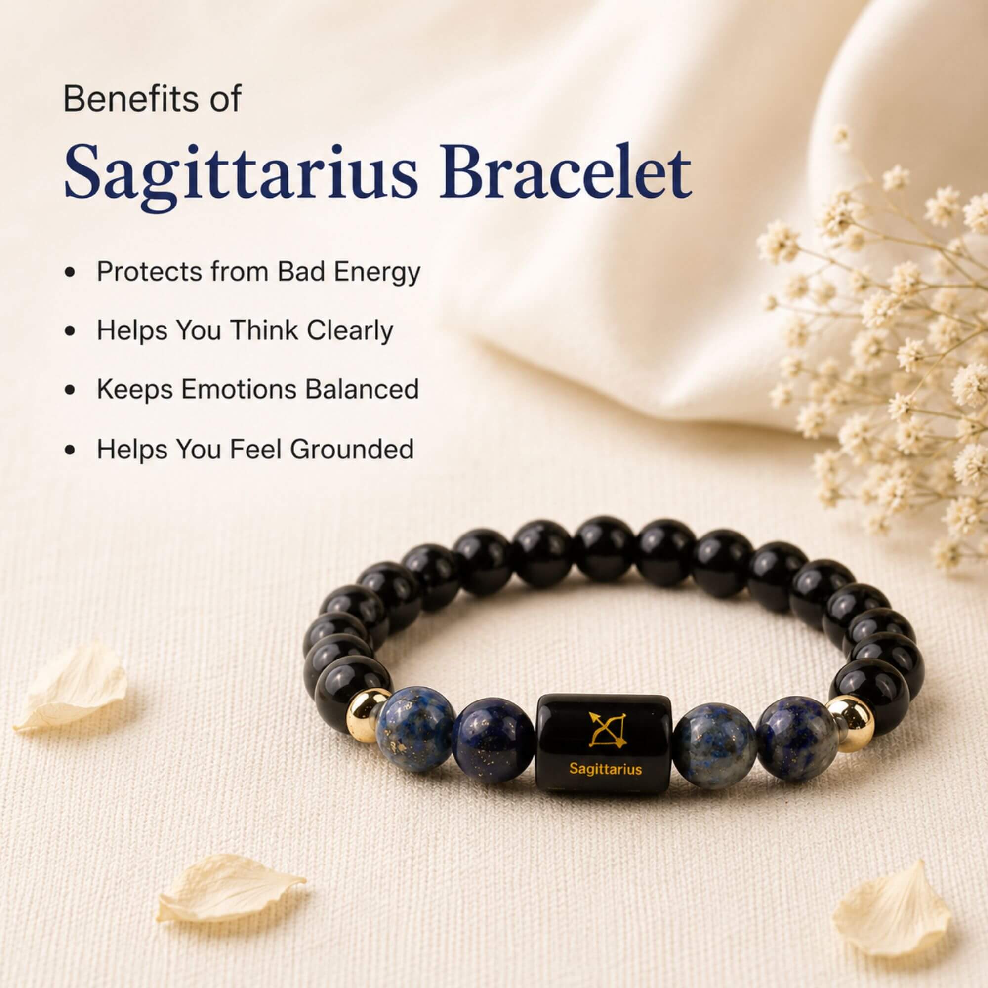 Sagittarius (धनु राशि) Zodiac Bracelet (Free Selenite Plate)