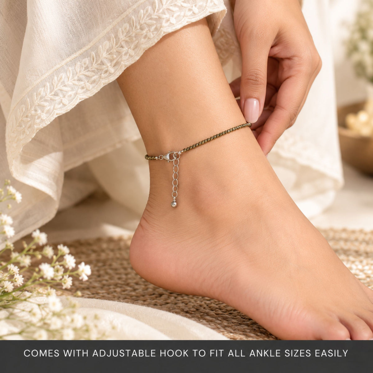 Raw Pyrite Anklet with Free Raw Selenite Plate