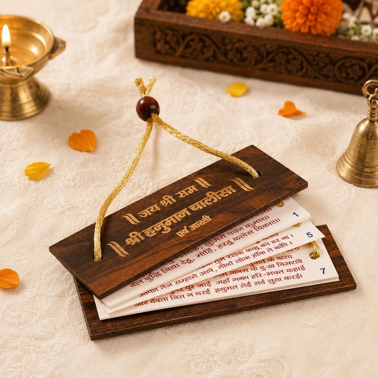 Wooden Hanuman Chalisa Pocket Book | Sacred Hanuman Chalisa & Aarti in Hindi | Energized Spiritual Gift