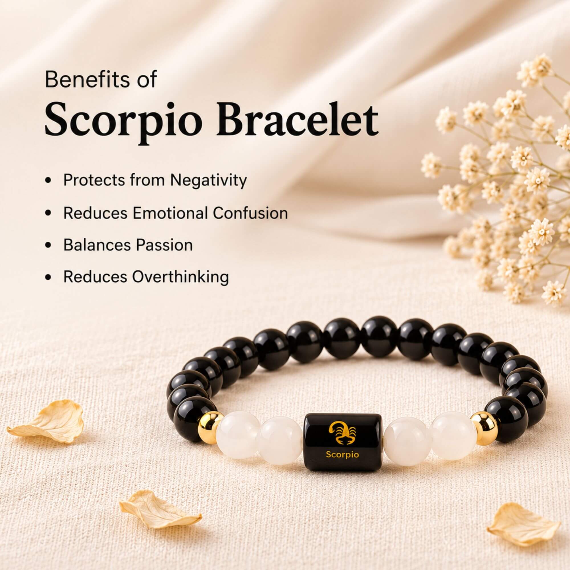 Scorpio (वृश्चिक राशि) Zodiac Bracelet (Free Selenite Plate)