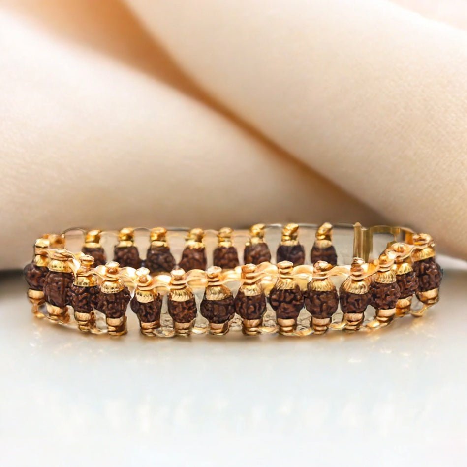 Gold Plated Modern Rudraksha Bracelet - Urja Ghar