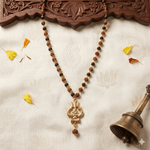 Rudraksha Karungali Malai in Gold-Cap with Shiv Trishul - Urja Ghar