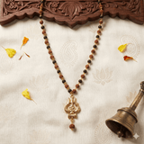 Rudraksha Karungali Malai in Gold-Cap with Shiv Trishul - Urja Ghar