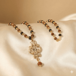 Rudraksha Karungali Malai in Gold-Cap with Shiv Trishul - Urja Ghar