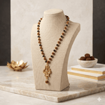 Rudraksha Karungali Malai in Gold-Cap with Shiv Trishul - Urja Ghar