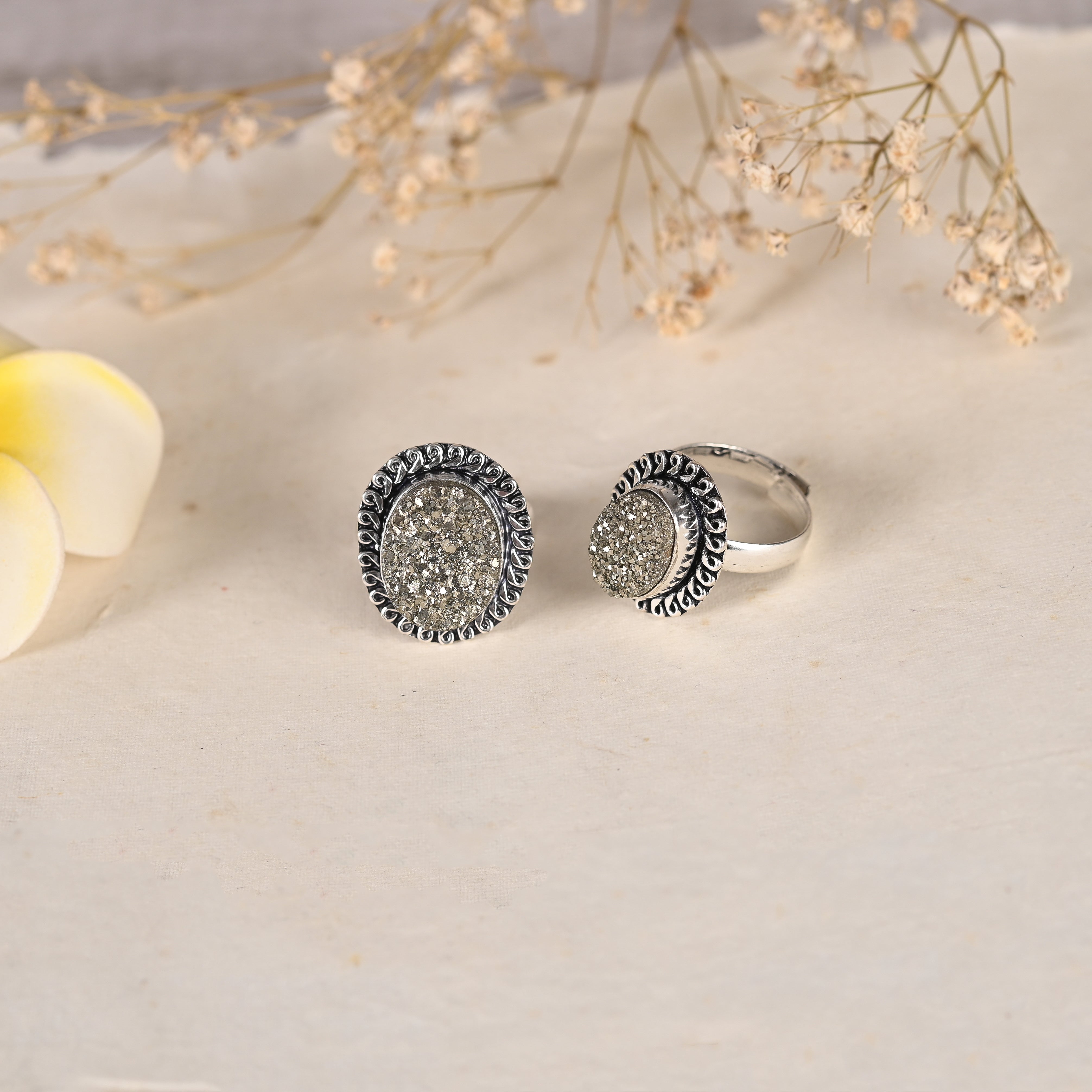 Pyrite Adjustable Ring With Design (Men/Women)