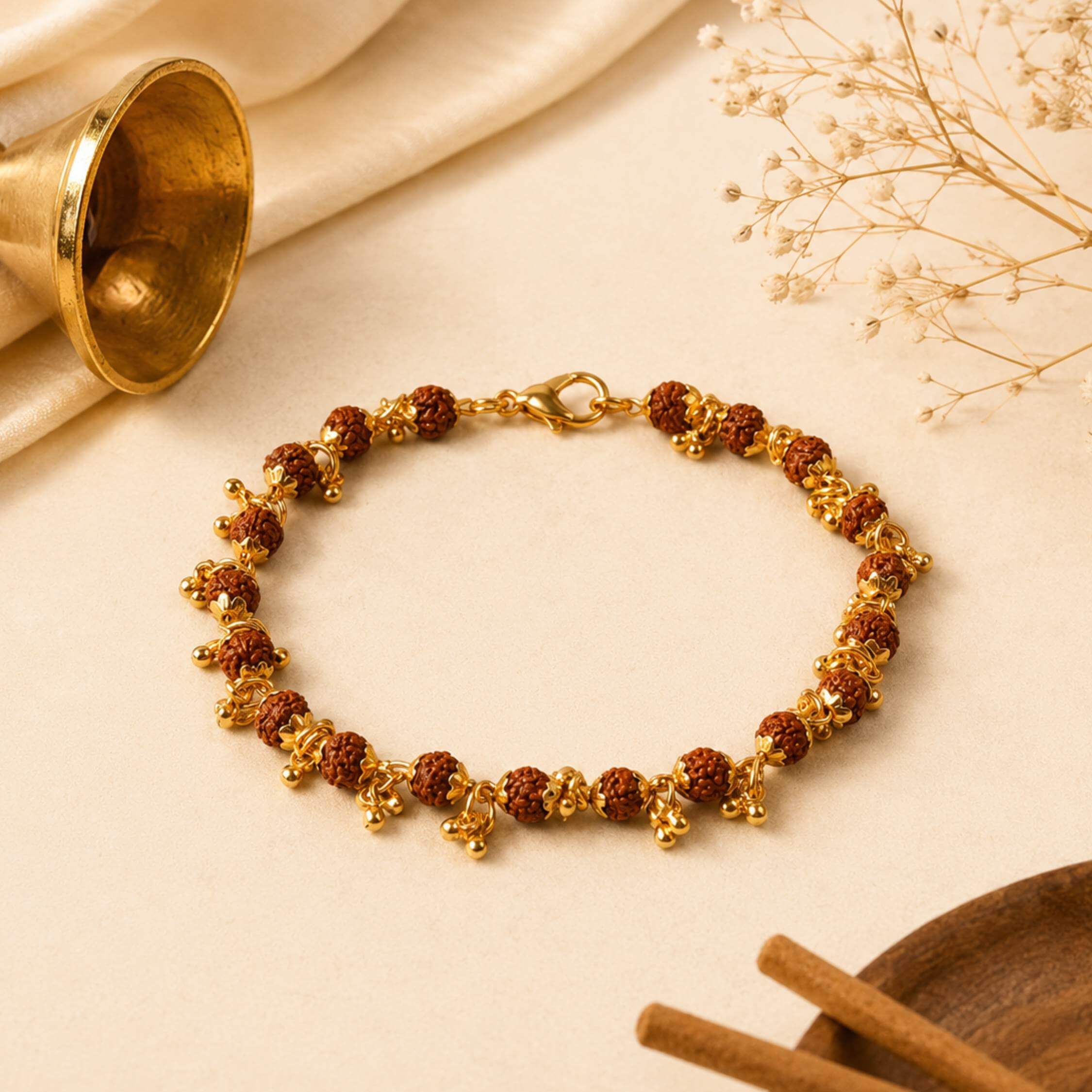 Gold Plated Rudraksha Bracelet for Women