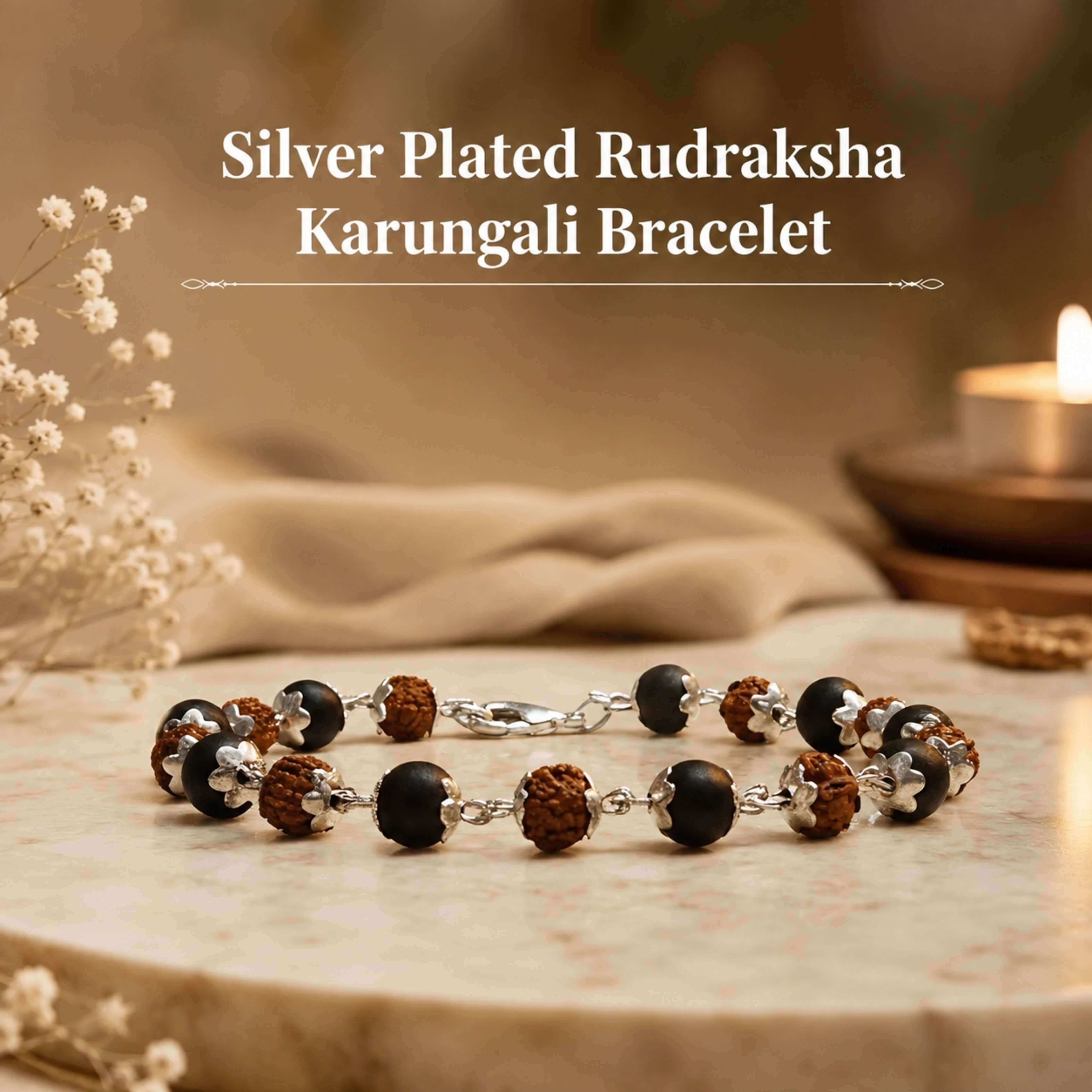 Silver Plated Rudraksha Karungali Bracelet