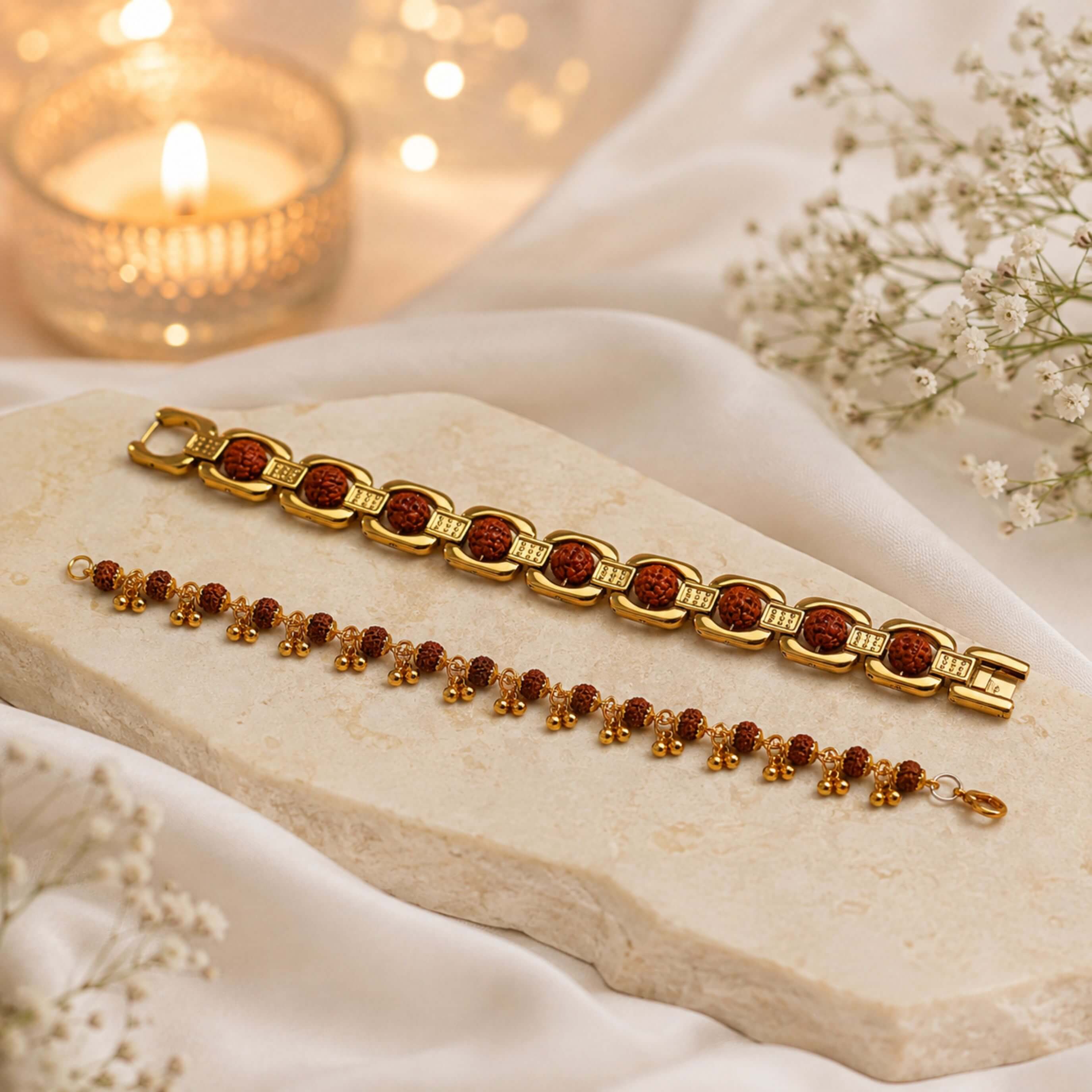 Gold Plated  Rudraksha Bracelet Combo