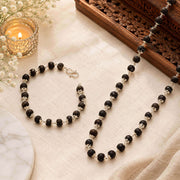 Silver Plated Karungali Mala + Karungali Bracelet Combo For Men