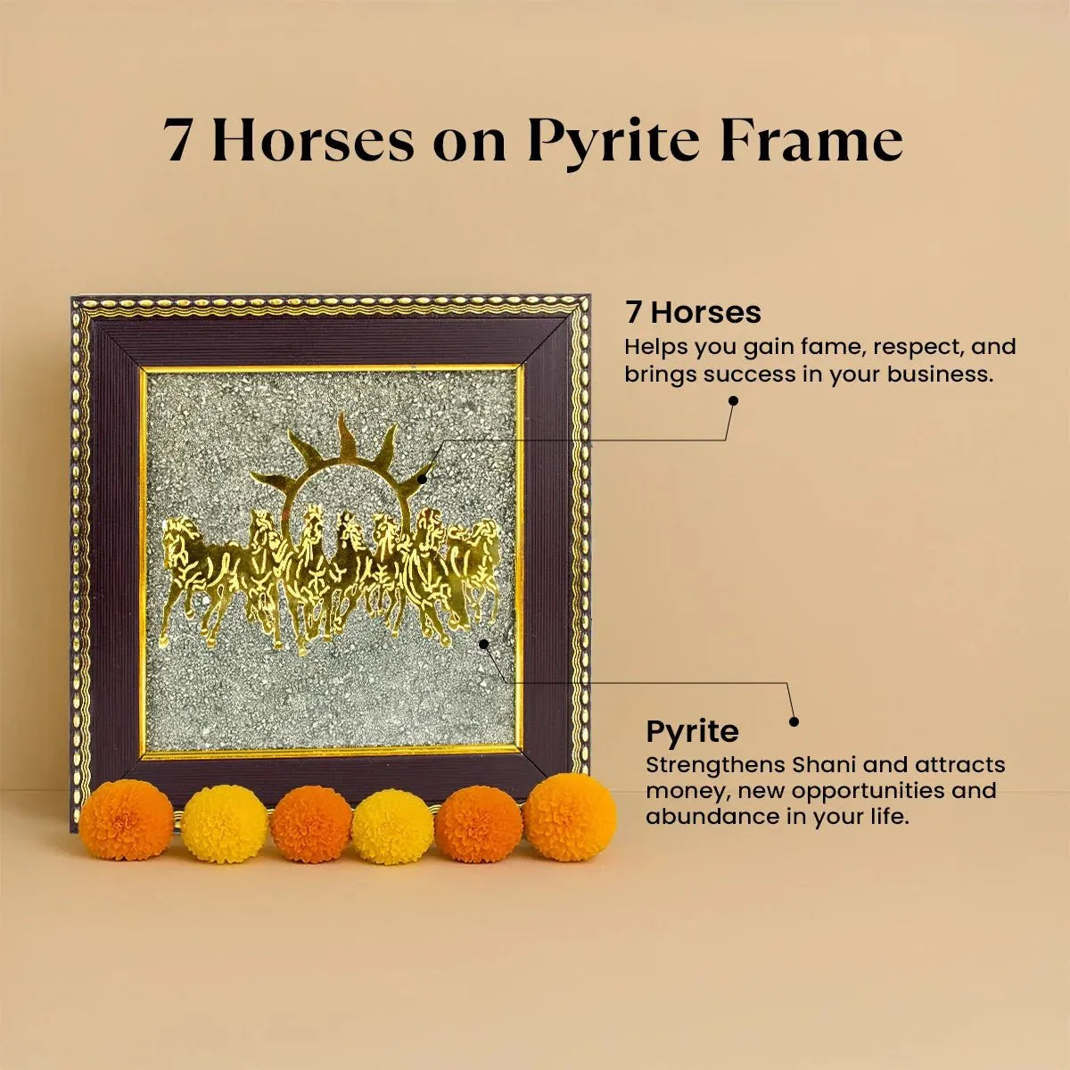 7 Horses on Raw Pyrite Frame - Urja Ghar