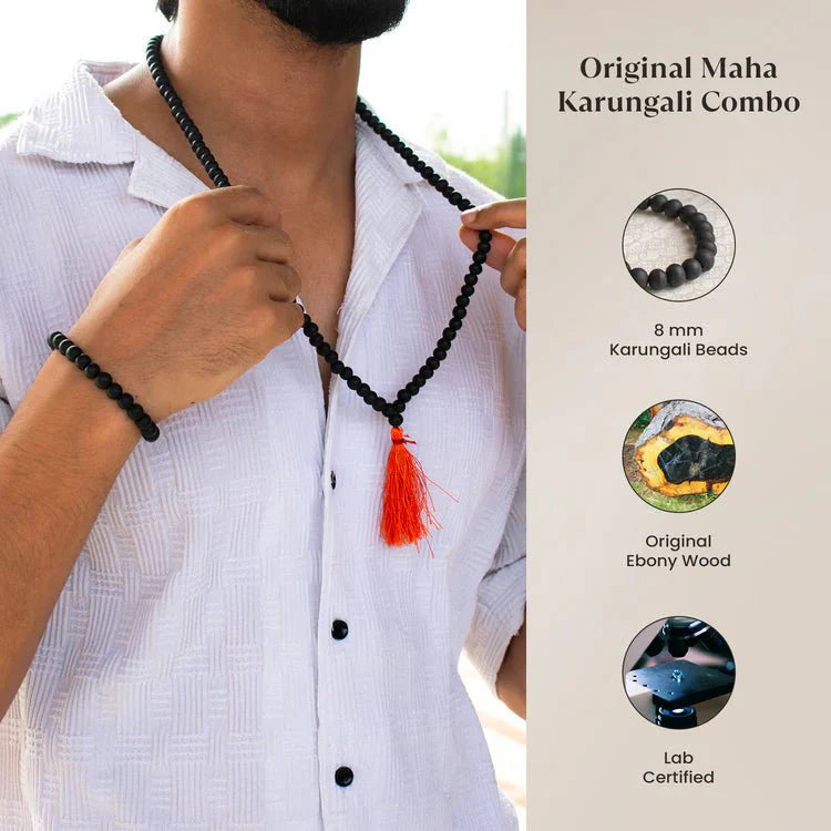 Karungali Mala 8mm – 108+1 Beads (Original Ebony Wood) - Urja Ghar
