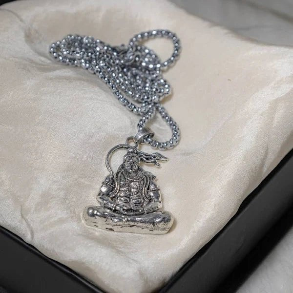 Lord Hanuman Locket With Silver Chain - Urja Ghar